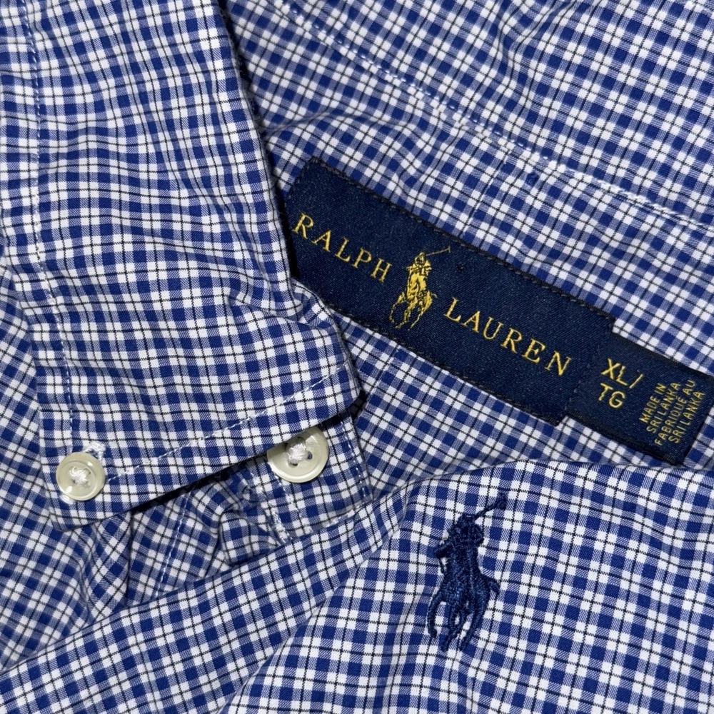 Polo Ralph Lauren Long Sleeve Button Down Oxford Shirt Men's XL Blue White Plaid
